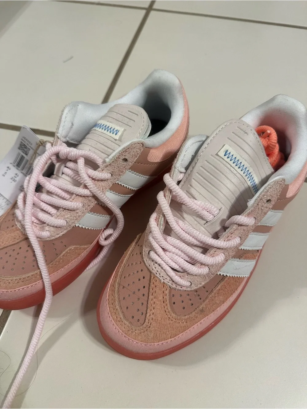 adidas Pink and White Classic Low-Top Sneakers (Bad Bunny Edition)